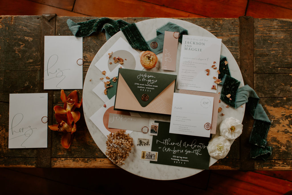 Invitation suite for eloping couple in Madison Wisconsin
